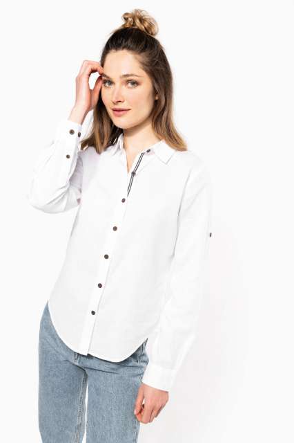 KA589 LADIES' LONG SLEEVE LINEN AND COTTON SHIRT