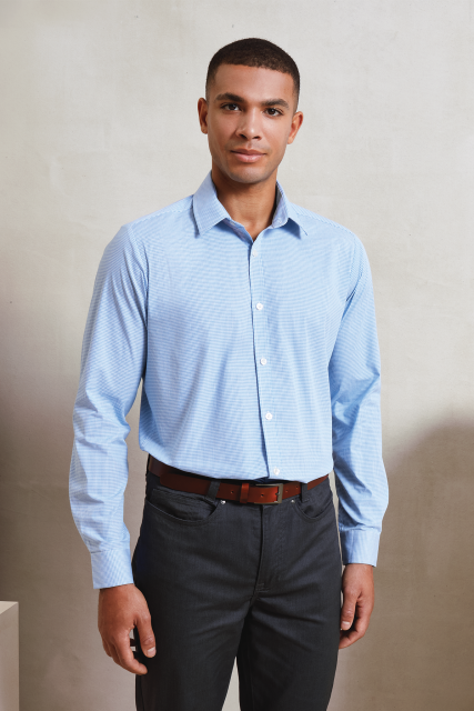 pr220 MEN'S LONG SLEEVE GINGHAM COTTON MICROCHECK SHIRT