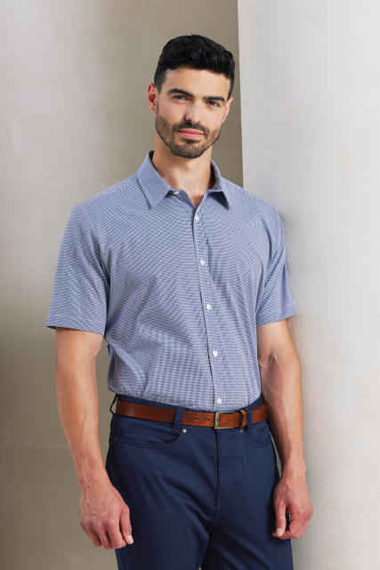 PR221 MEN'S SHORT SLEEVE GINGHAM COTTON MICROCHECK SHIRT