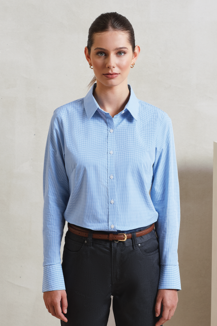 PR320 WOMEN'S LONG SLEEVE GINGHAM MICROCHECK SHIRT