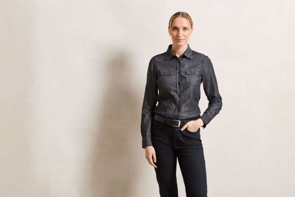PR322 WOMEN'S JEANS STITCH DENIM SHIRT