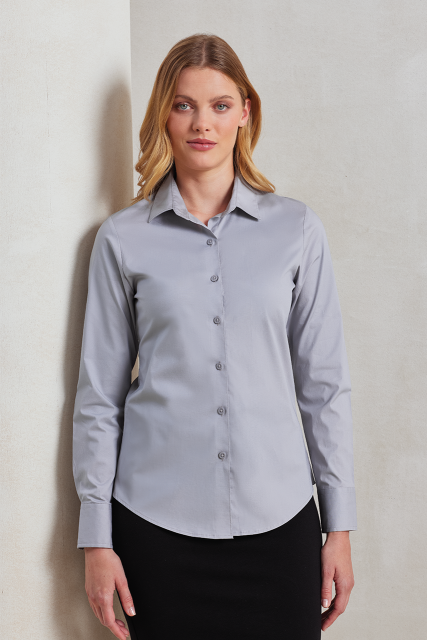 PR344 WOMEN'S STRETCH-FIT COTTON POPLIN LONG SLEEVE SHIRT
