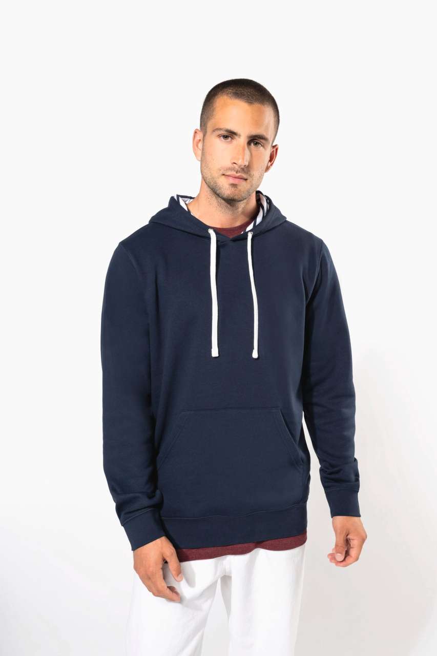 ka4013 UNISEX KONTRASZTOS MINTÁJÚ KAPUCNIS PULÓVER