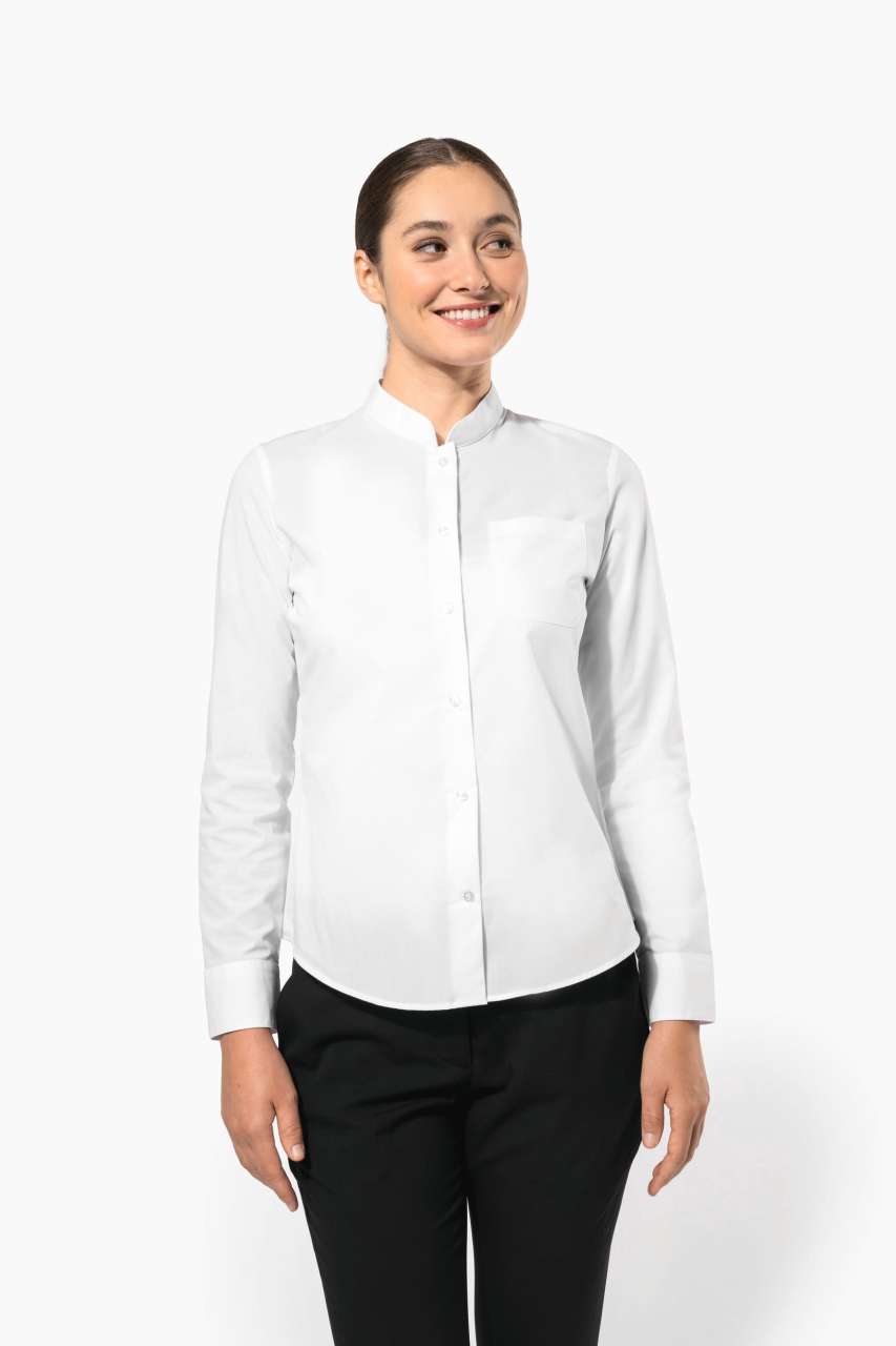 ka514 LADIES' LONG-SLEEVED MANDARIN COLLAR SHIRT
