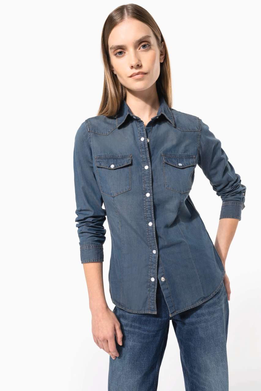 ka518 LADIES' LONG-SLEEVED DENIM SHIRT