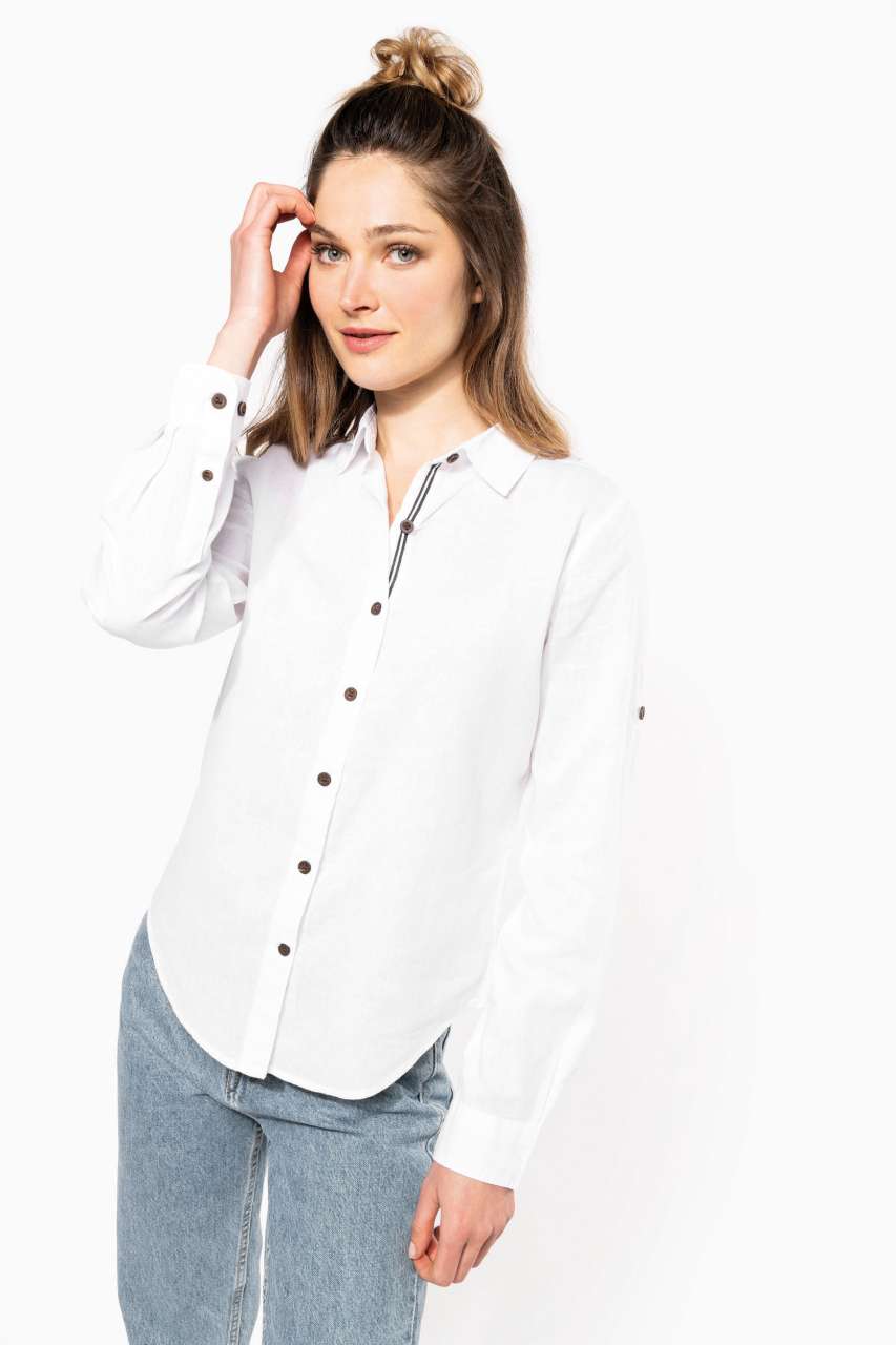 ka589 LADIES' LONG SLEEVE LINEN AND COTTON SHIRT
