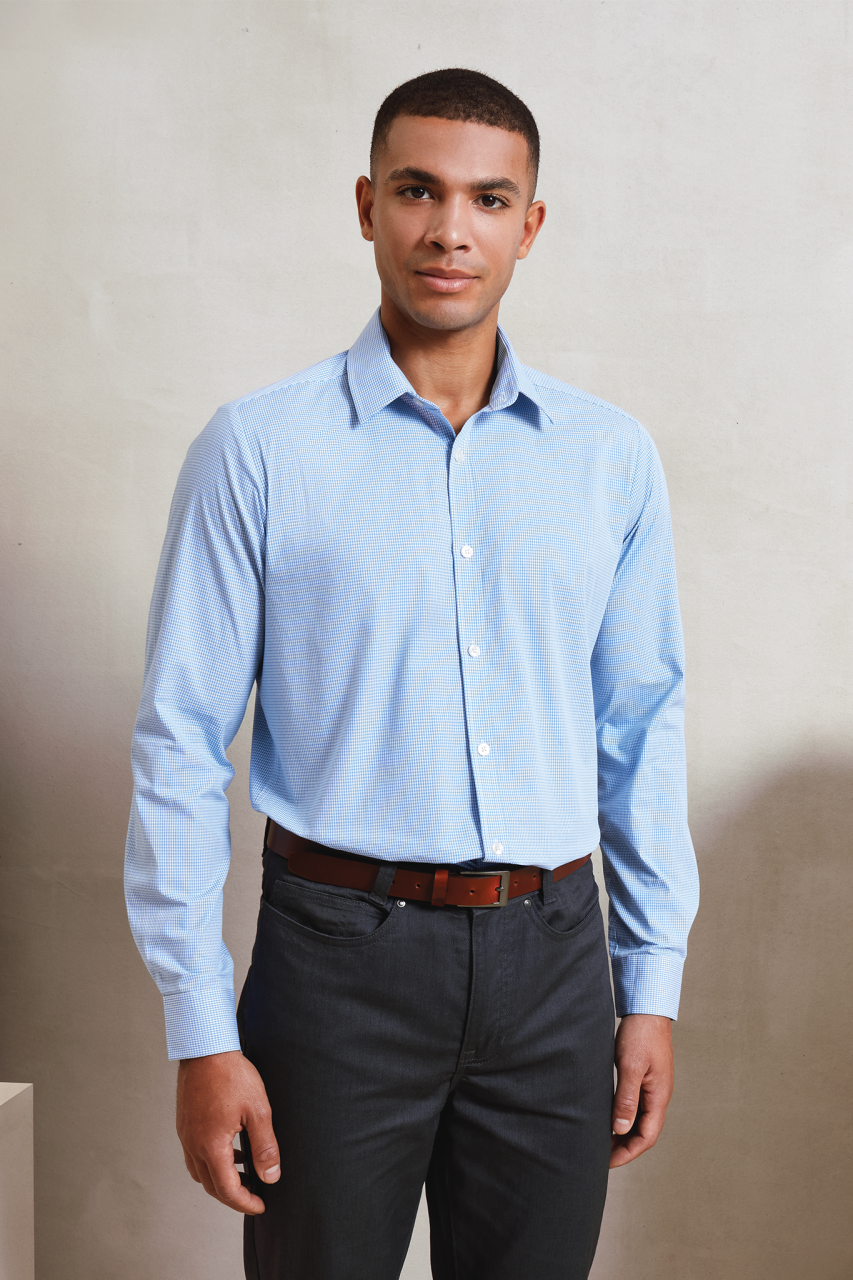 pr220 MEN'S LONG SLEEVE GINGHAM COTTON MICROCHECK SHIRT