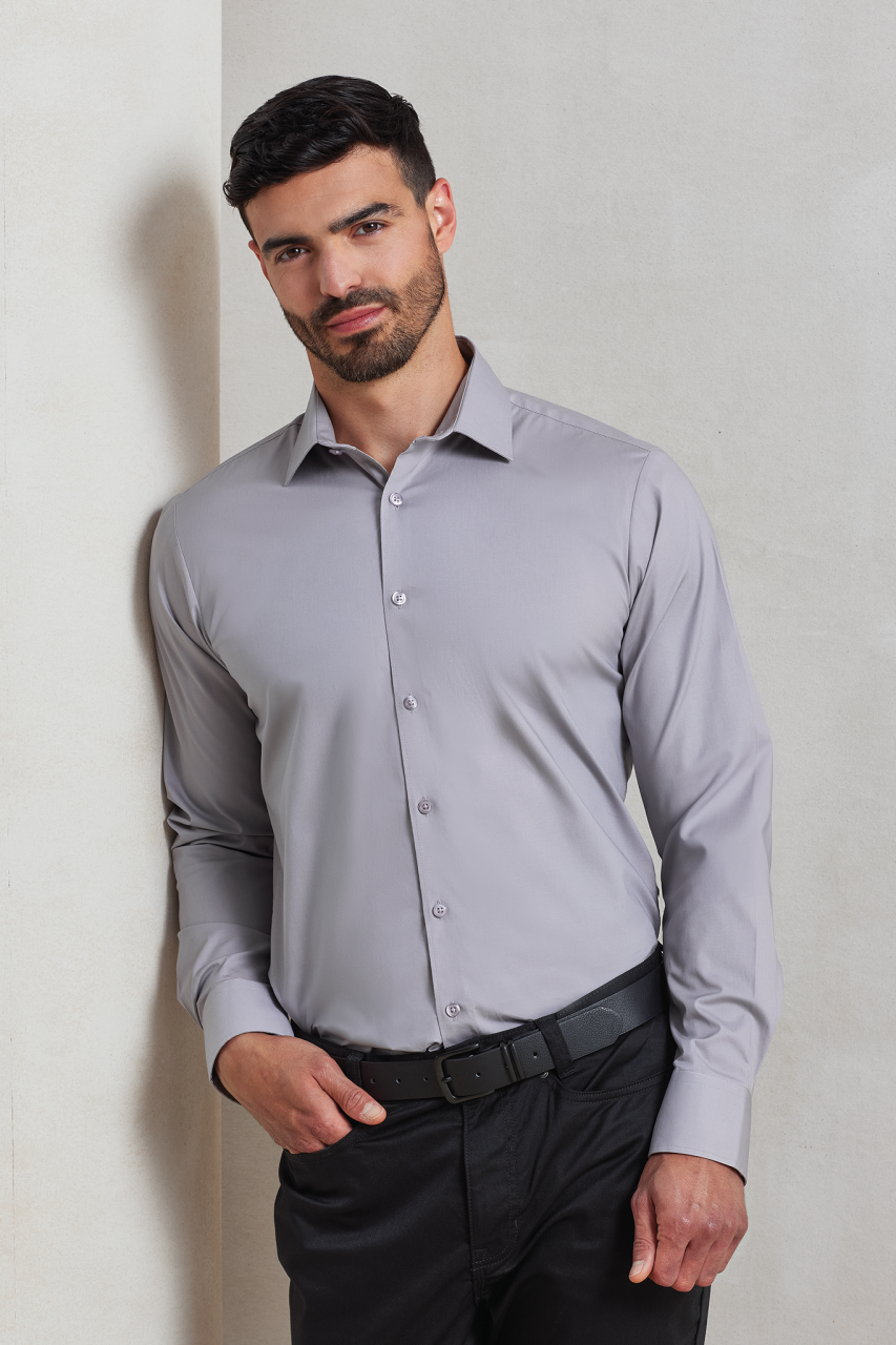 pr244 MEN'S STRETCH-FIT COTTON POPLIN LONG SLEEVE SHIRT