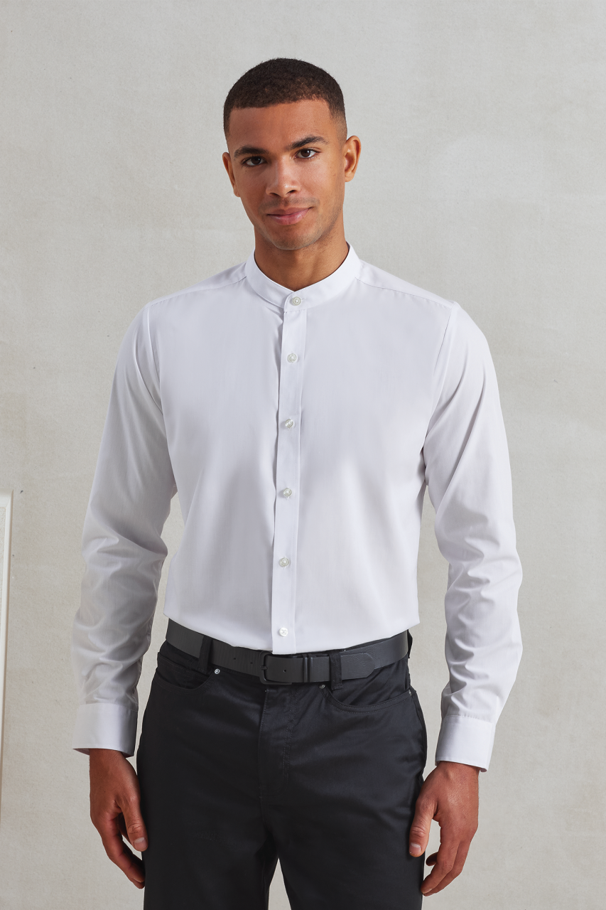 pr258 BANDED COLLAR 'GRANDAD' LONG SLEEVE SHIRT