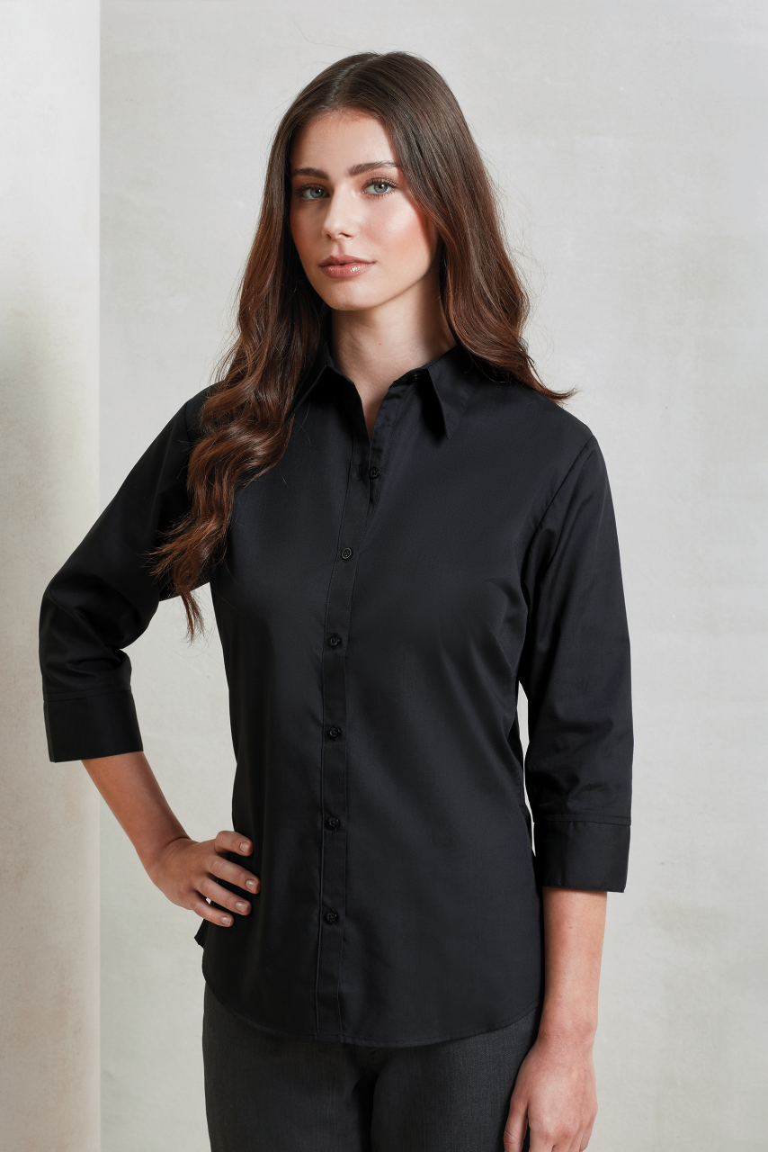 pr305 WOMEN'S POPLIN 3/4 SLEEVE BLOUSE