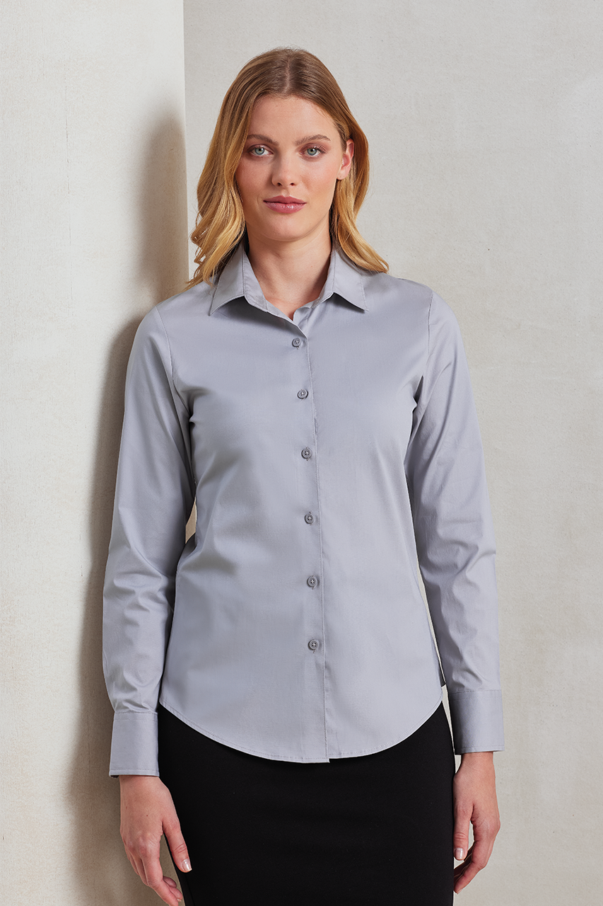 pr344 WOMEN'S STRETCH-FIT COTTON POPLIN LONG SLEEVE SHIRT