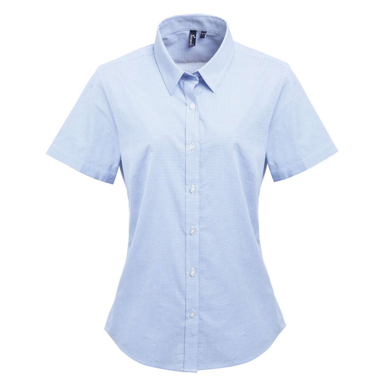 WOMEN'S SHORT SLEEVE GINGHAM MICROCHECK SHIRT