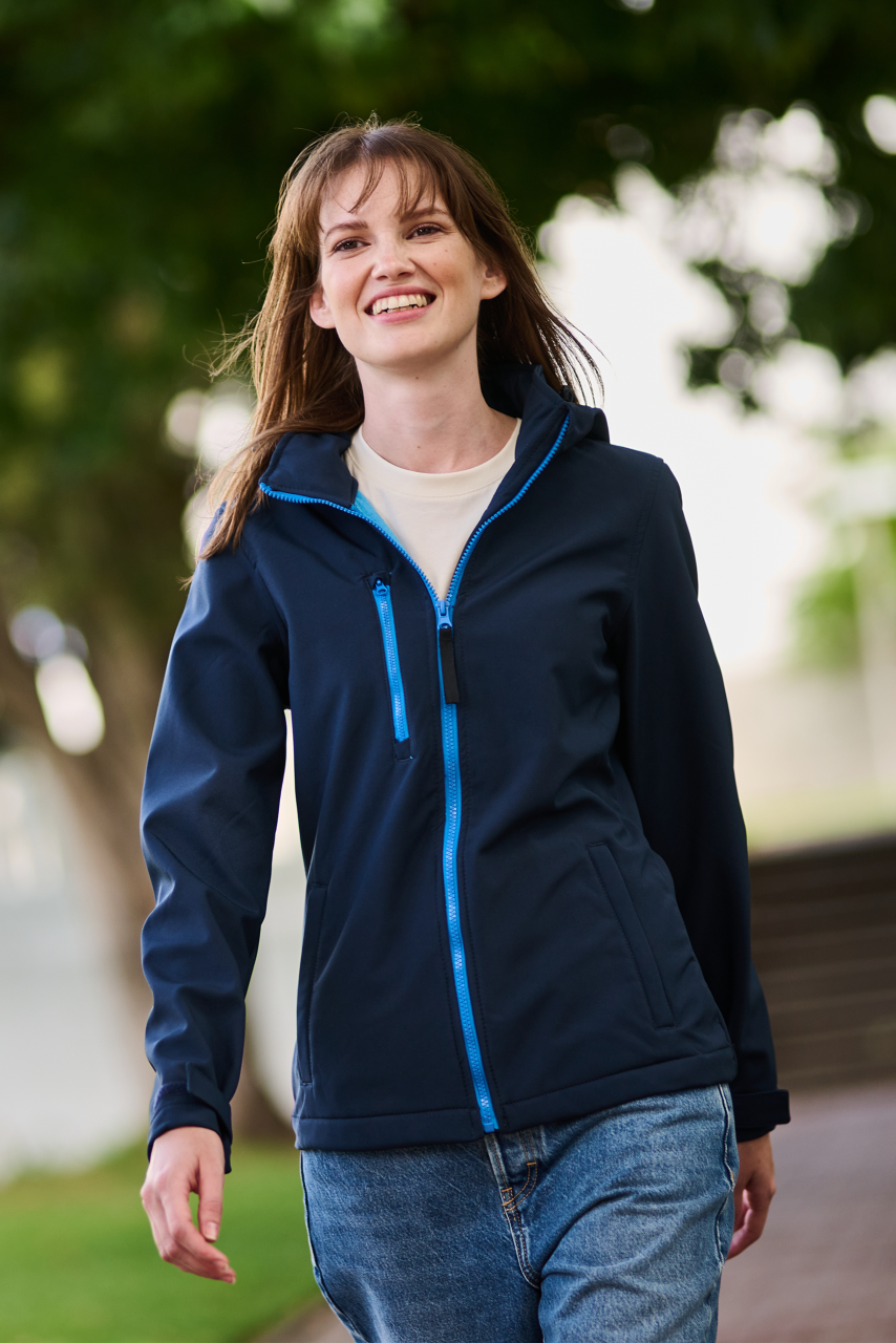 retra702 WOMEN'S VENTURER 3 LAYER HOODED PRINTABLE SOFTSHELL JACKET